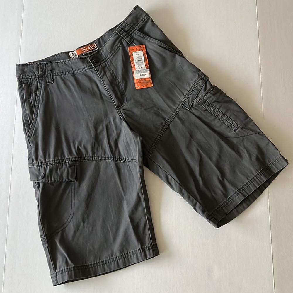 NWT Boys Lee Dungaree Shorts Gray Relaxed Cargo Shorts Boys Size 16R NEW
